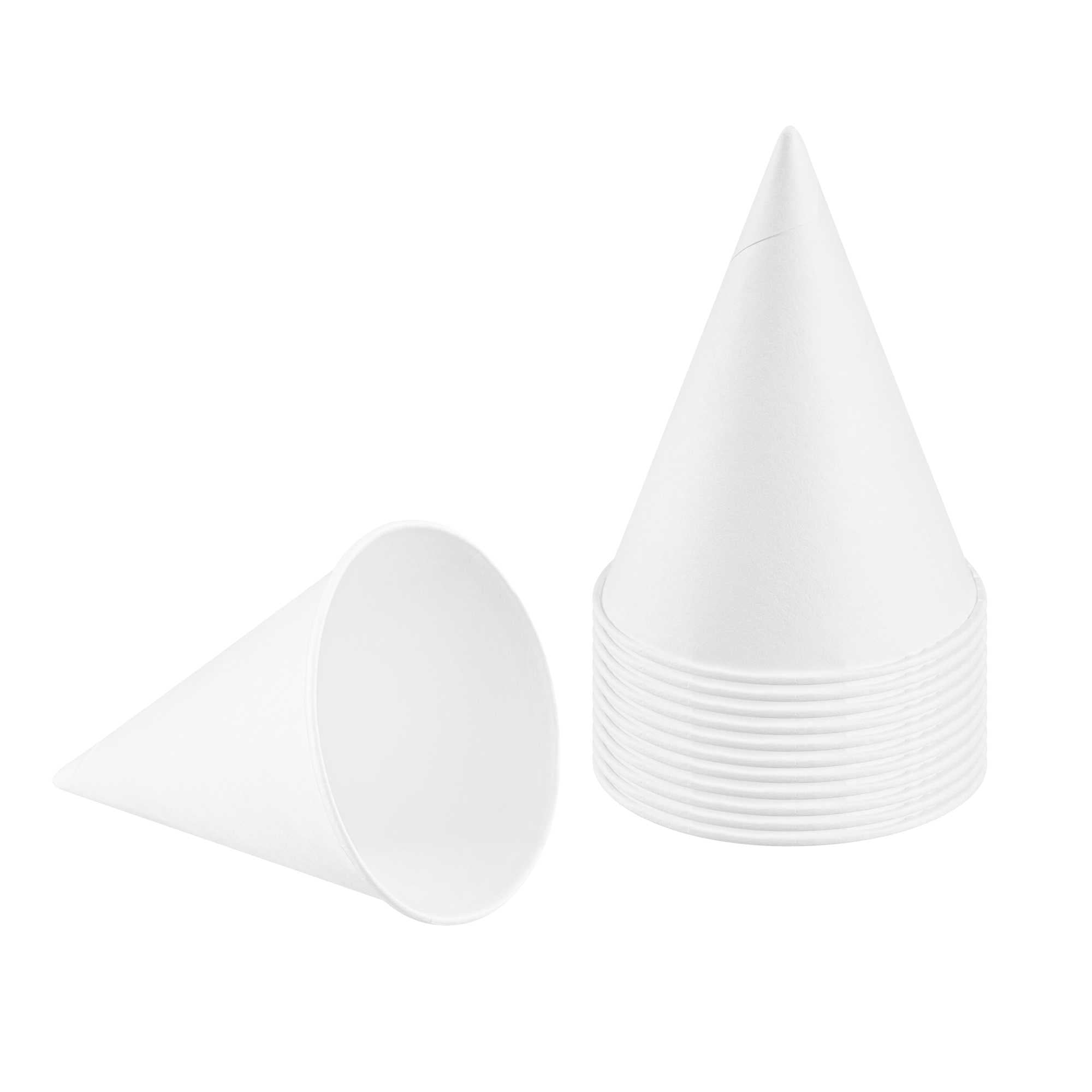 Med Supply 4 oz White Rolled Rim Paper Cone Cup - Home Compostable, Biodegradable - 2 3/4" x 2 3/4" x 3 1/2" - 200 count box