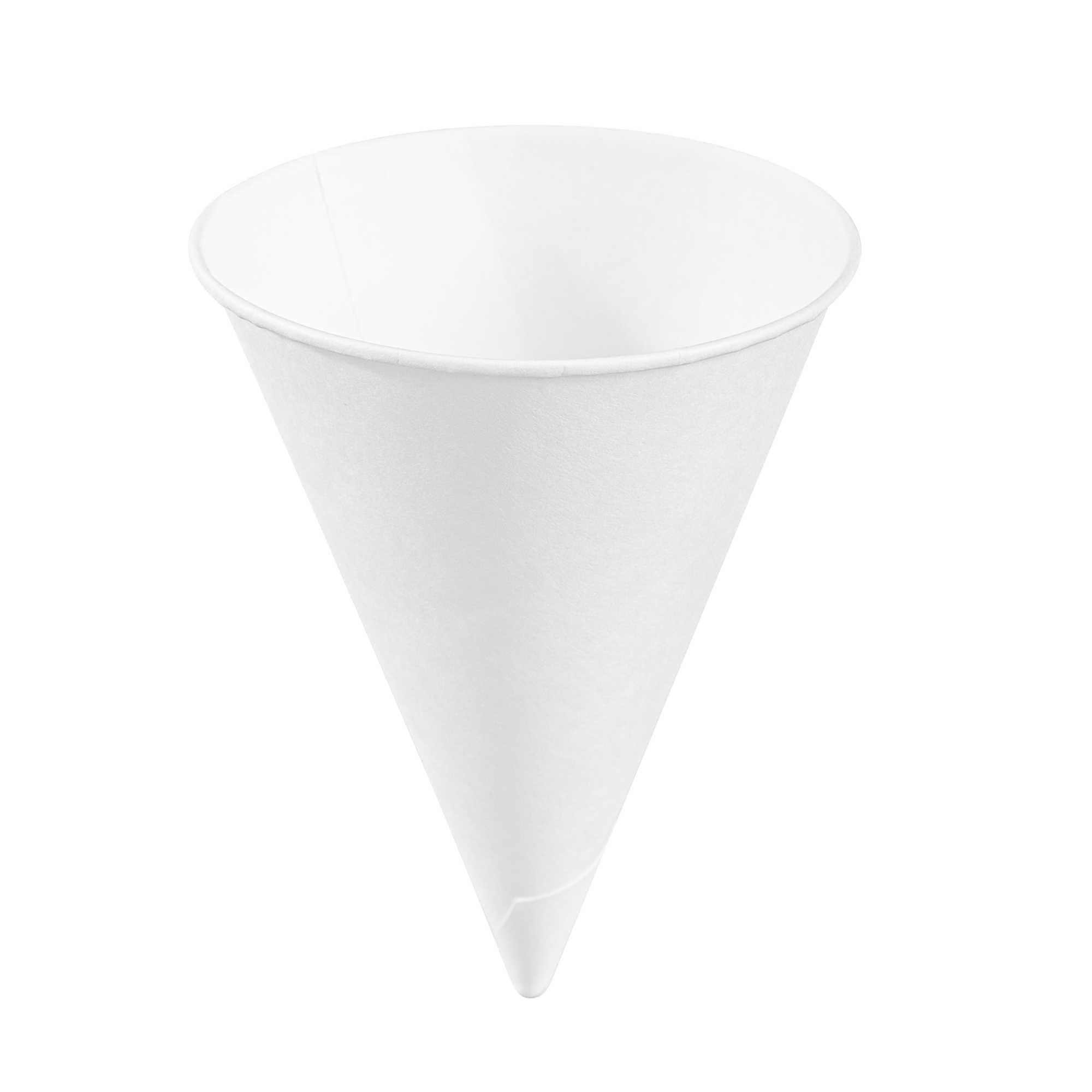 Med Supply 5 oz White Rolled Rim Paper Cone Cup - Home Compostable, Biodegradable - 3" x 3" x 3 3/4" - 200 count box