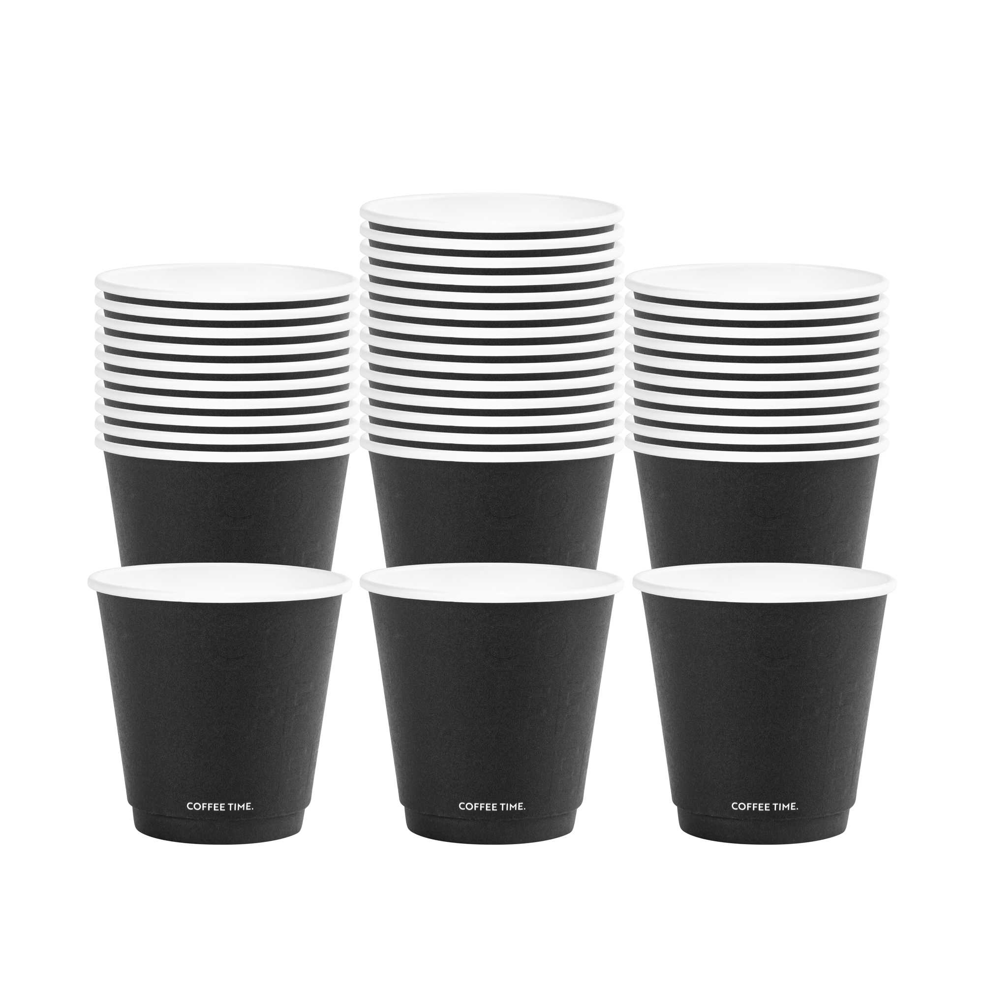 Restpresso 8 oz Black Embossed Paper Coffee Cup - Double Wall - 3 1/2" x 3 1/2" x 3 1/4" - 500 count box
