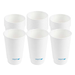 Vanish 16 oz White Paper Coffee Cup - Water-Based Coating, Compostable, Double Wall - 500 count box