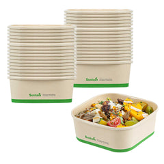 Sustain 17 oz Square Bamboo Paper Take Out Container - with PLA Lining, Compostable - 100 count box