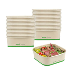 Sustain 34 oz Square Bamboo Paper Take Out Container - with PLA Lining, Compostable - 100 count box