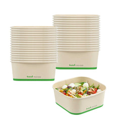 Sustain 40 oz Square Bamboo Paper Take Out Container - with PLA Lining, Compostable - 50 count box