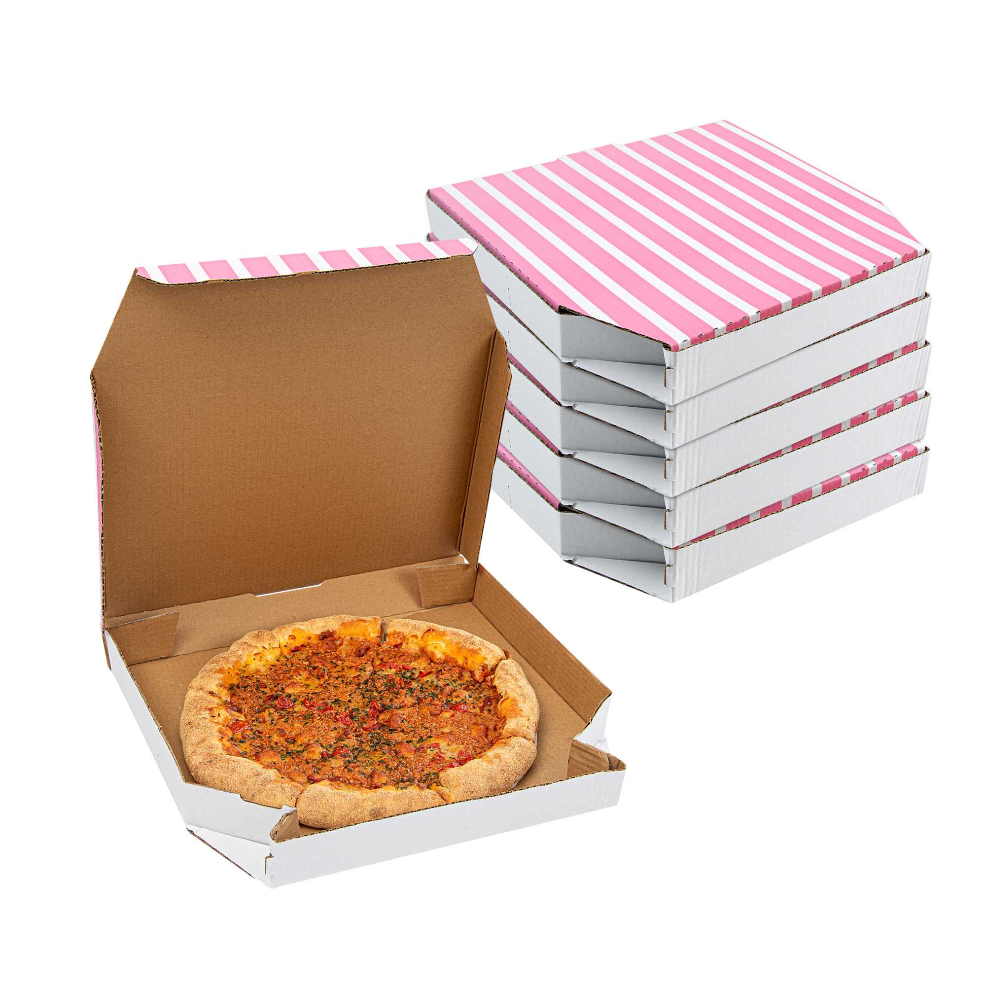 Pizzaly Pink Printed Corrugated Pizza Box - Slanted - 14" x 14" x 2" - 50 count box