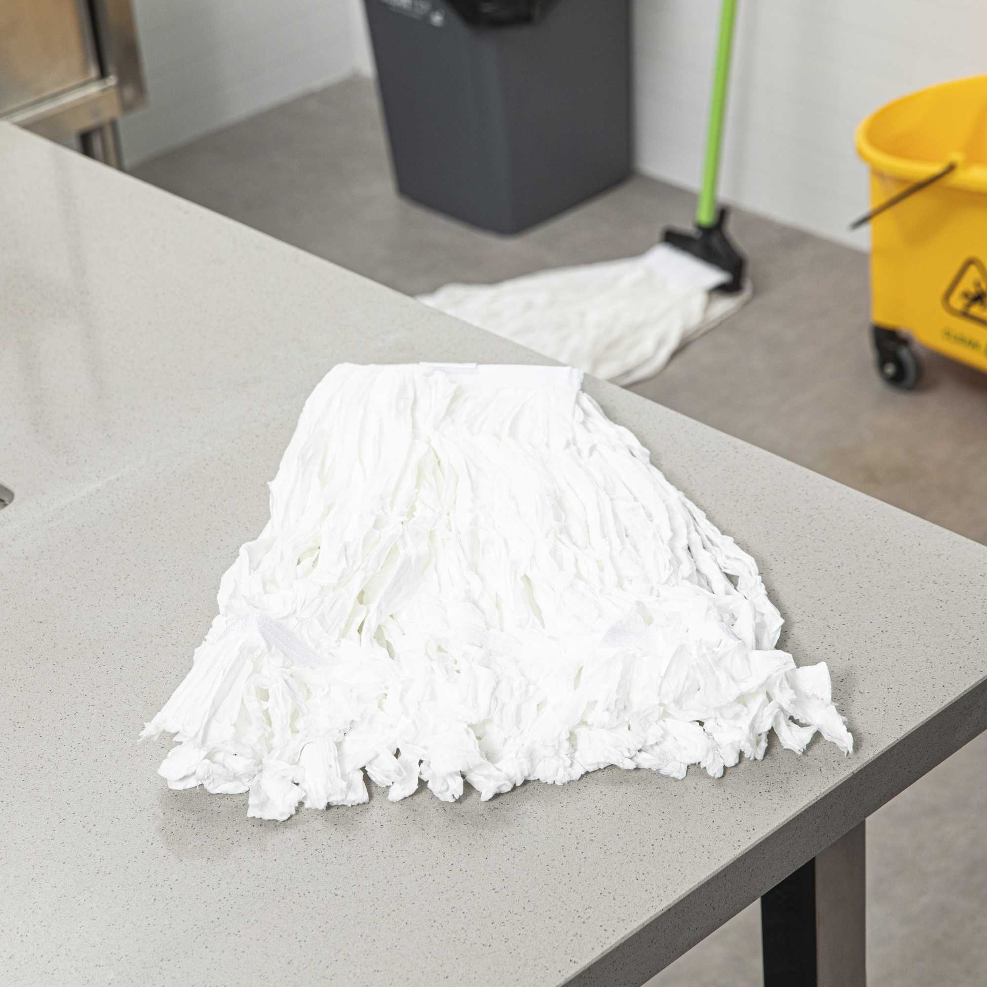Clean Tek Professional Non-Woven Large White Wet Mop Head - with 5" Headband, Disposable - 6 1/2" x 5 1/2" x 1 1/4" - 1 count box