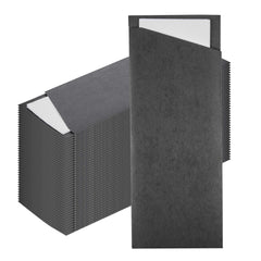 Luxenap Black Offset Paper Cutlery Pouch - with 2 Ply Napkin - 7 1/2