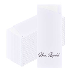Luxenap White Bon Appetit Offset Paper Cutlery Pouch - with 2 Ply Napkin - 7 1/2