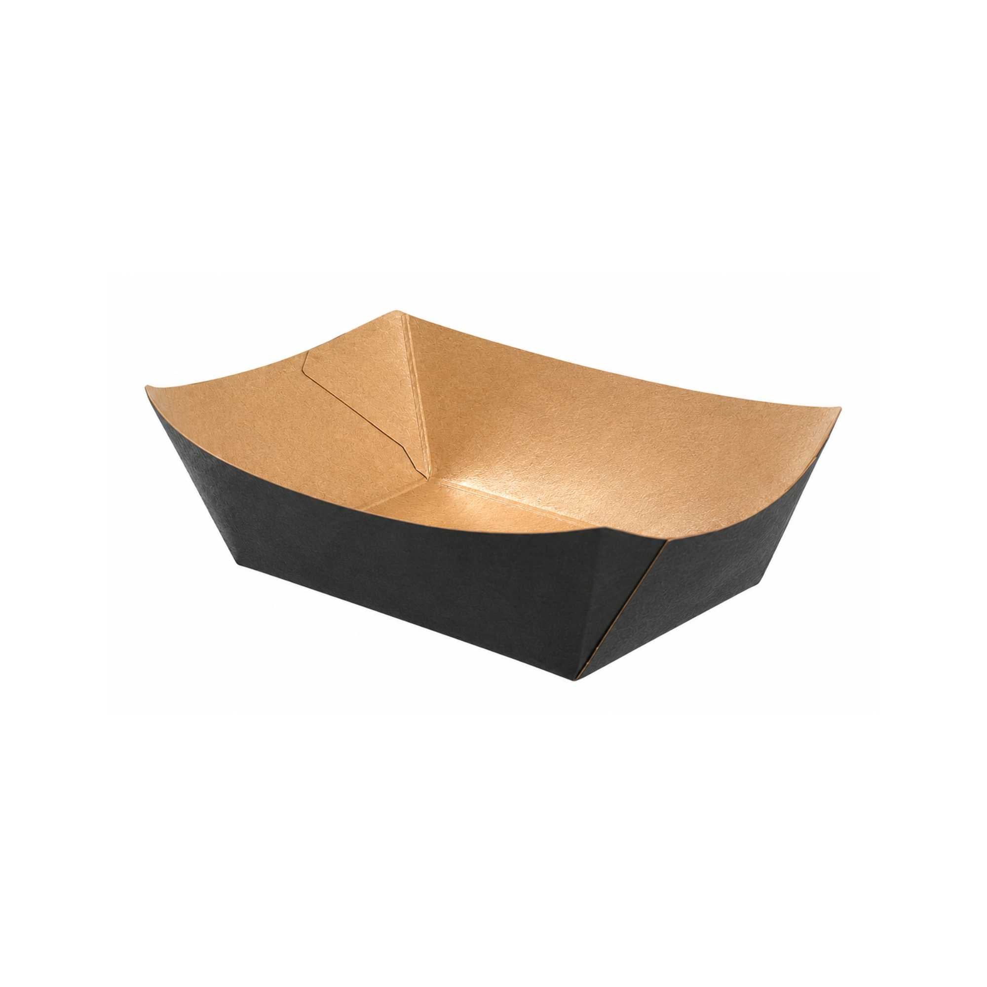 Bio Tek 6 oz Black Paper #40 Food Tray / Boat - 4 1/2" x 3 1/4" x 1 1/4" - 400 count box