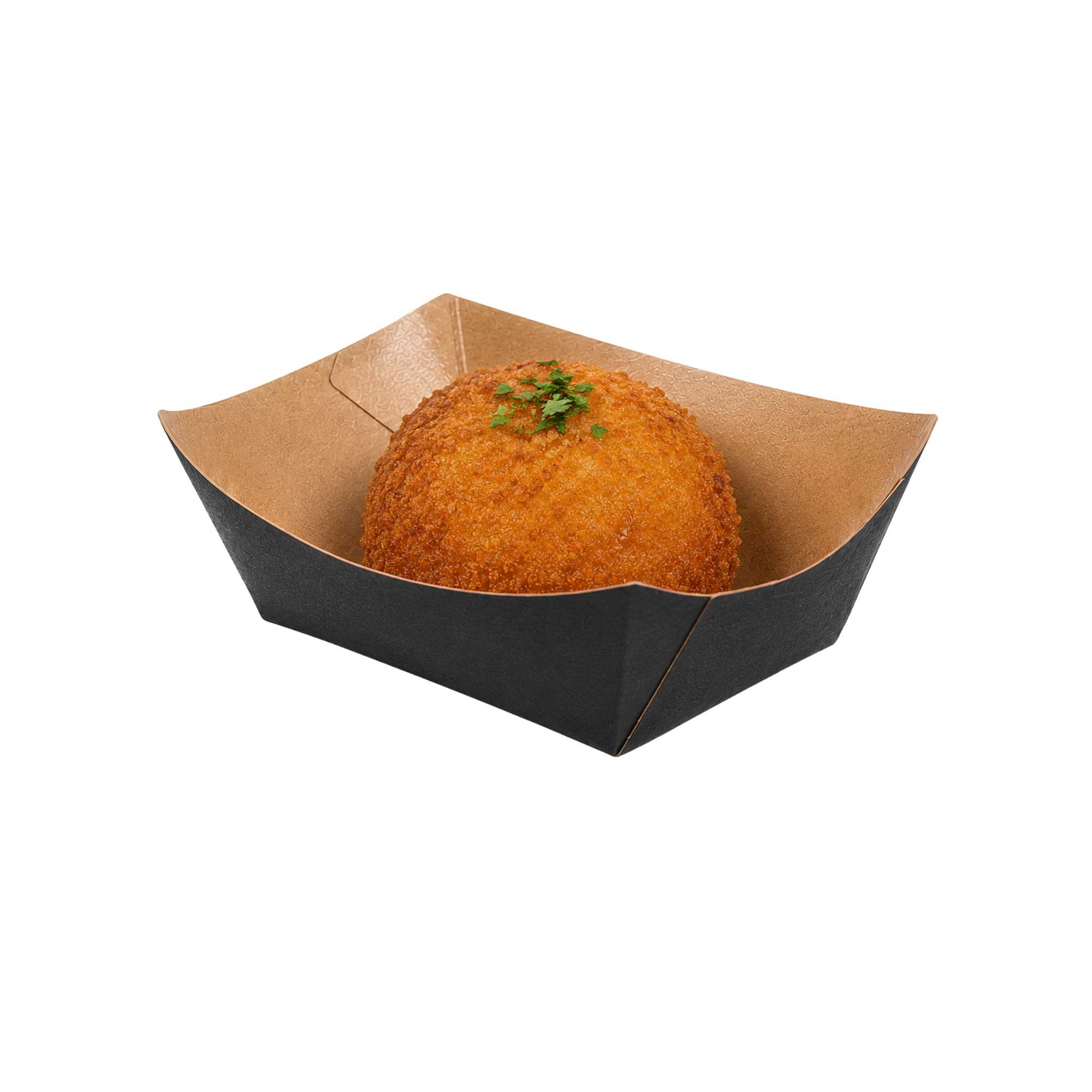 Bio Tek 6 oz Black Paper #40 Food Tray / Boat - 4 1/2" x 3 1/4" x 1 1/4" - 400 count box