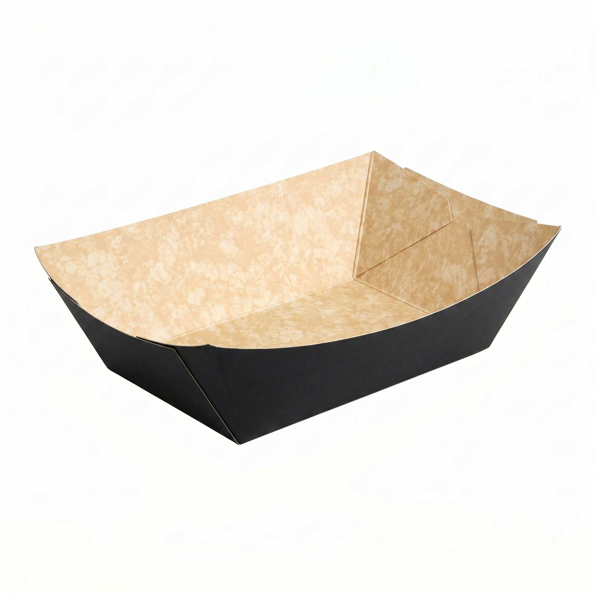Bio Tek 1/2 lb Black Paper #50 Food Tray / Boat - 4 3/4" x 3 1/2" x 1 1/2" - 50 count box