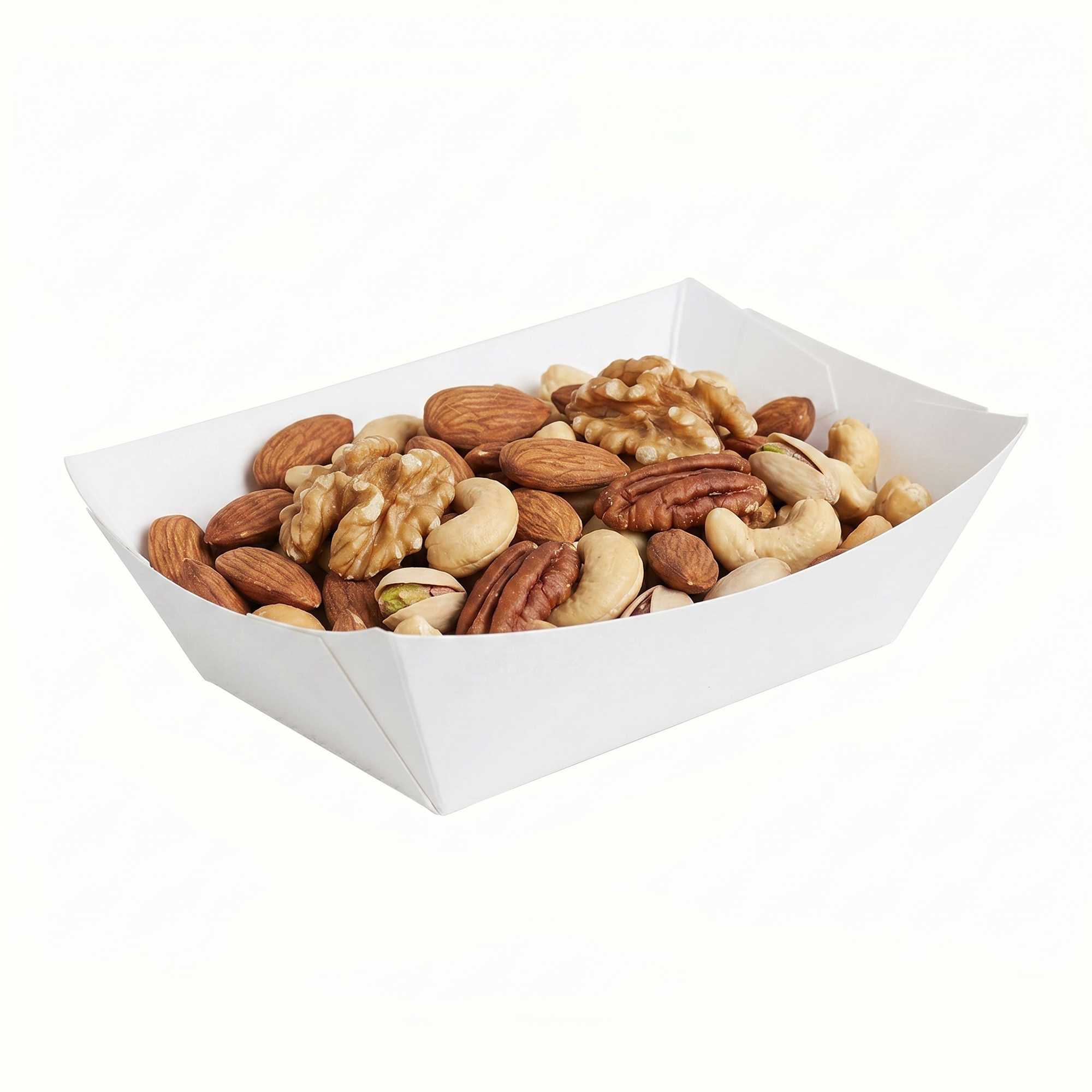 Bio Tek 1/2 lb White Paper #50 Food Tray / Boat - 4 3/4" x 3 1/2" x 1 1/2" - 50 count box