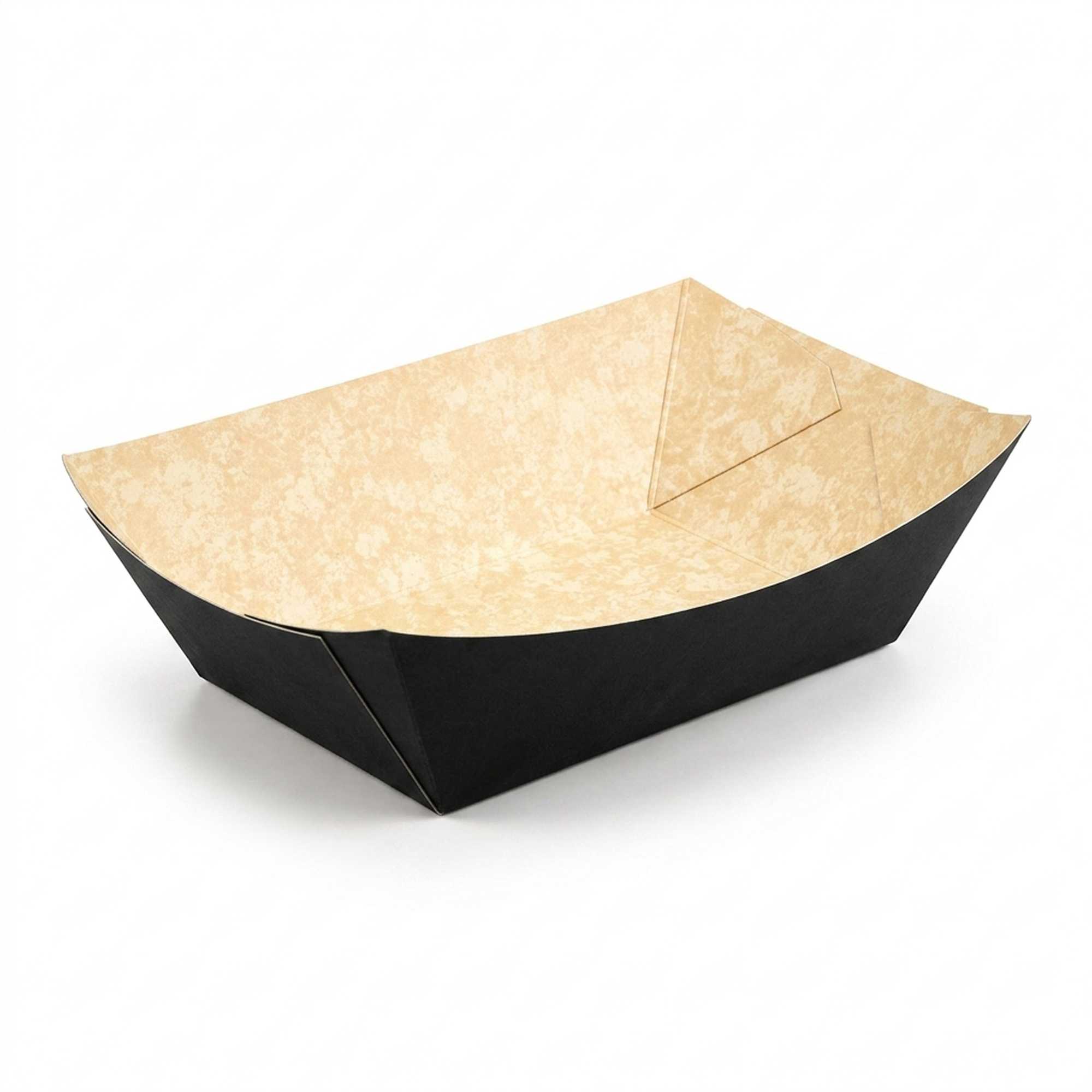 Bio Tek 1 lb Black Paper #100 Food Tray / Boat - 5 1/4" x 4" x 1 1/2" - 50 count box
