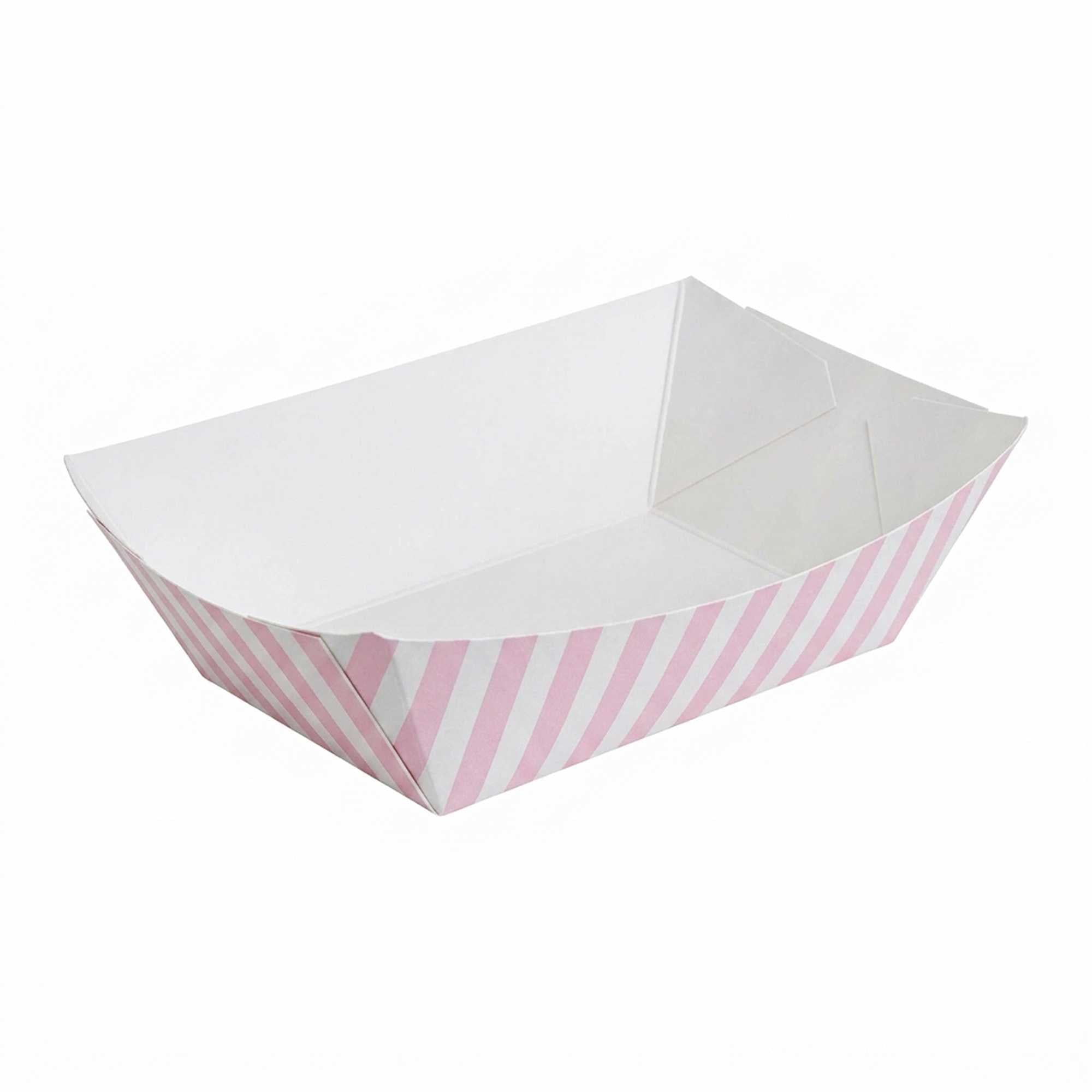 Bio Tek 1 lb Pink and White Stripe Paper #100 Food Tray / Boat - 5 1/4" x 4" x 1 1/2" - 50 count box