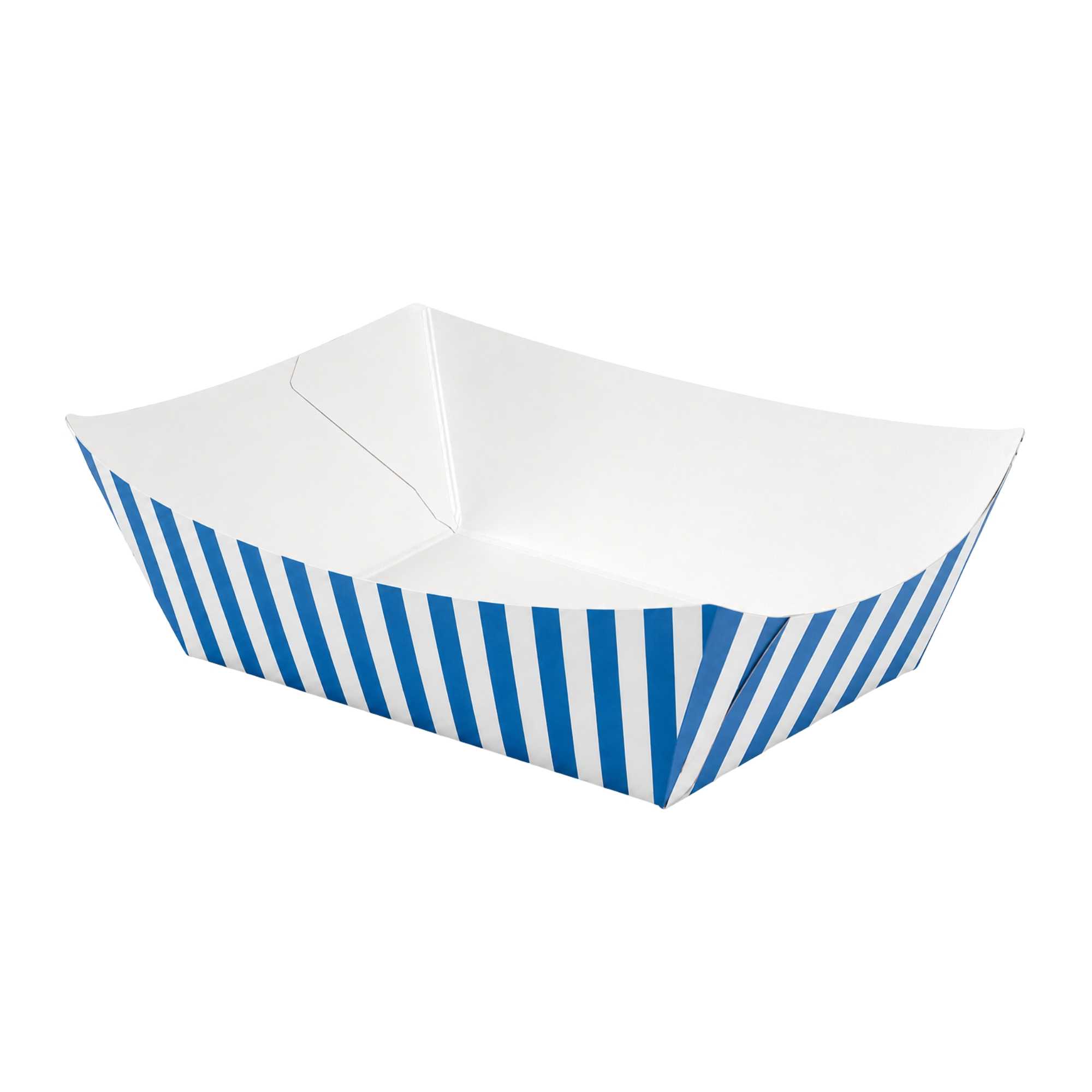Bio Tek 2 lb Blue and White Stripe Paper #200 Food Tray / Boat - 6" x 4 1/2" x 1 1/2" - 50 count box