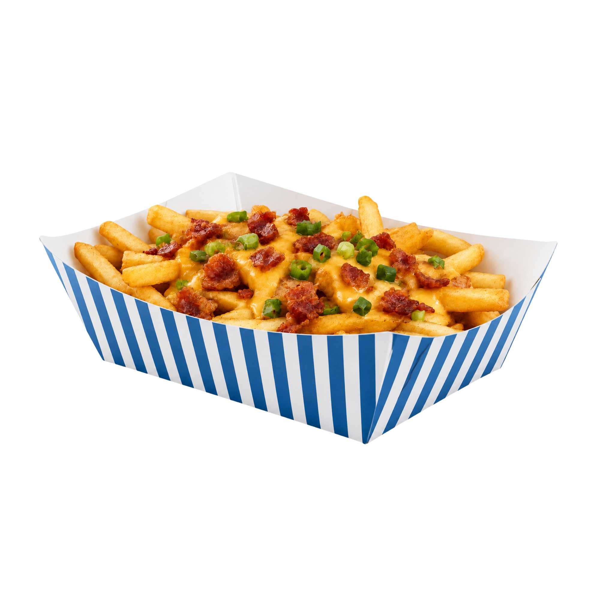 Bio Tek 2 lb Blue and White Stripe Paper #200 Food Tray / Boat - 6" x 4 1/2" x 1 1/2" - 50 count box