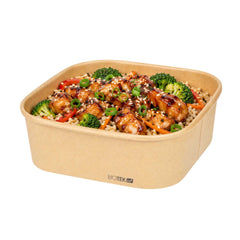Bio Tek 34 oz Square Kraft Paper Take Out Container - 6 3/4