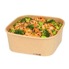 Bio Tek 40 oz Square Kraft Paper Take Out Container - 6 3/4
