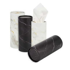 Luxenap White and Black Paper Cup Holder Car Tissue Box - Marble Design, 2-Ply - 6 1/2