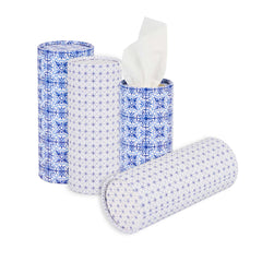 Luxenap White and Blue Paper Cup Holder Car Tissue Box - Stamp Design, 2-Ply - 6 1/2