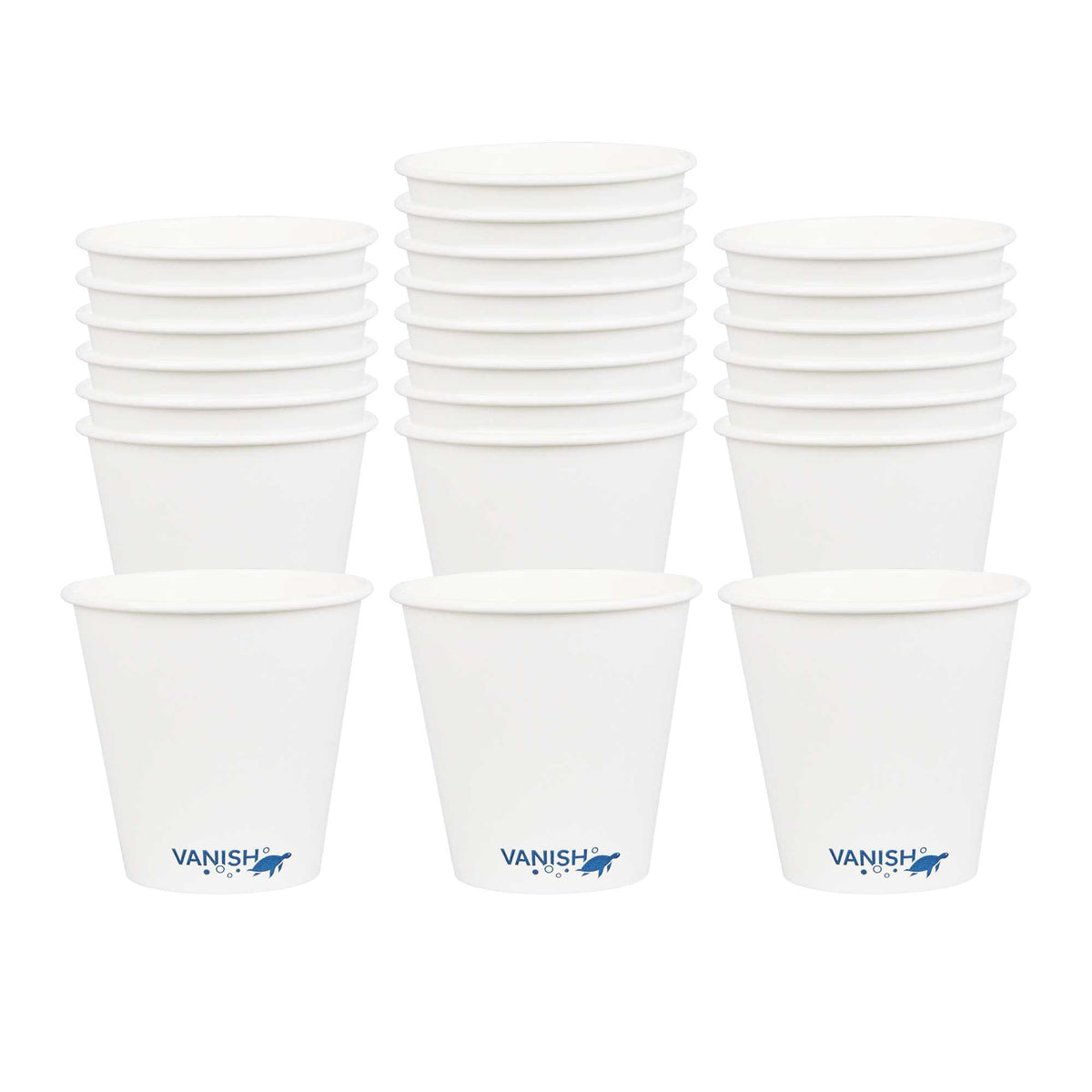 Vanish 8 oz White Paper Hot Cup - Single Wall, Compostable - 3 1/2" x 2 1/4" x 3 1/4" - 50 count box