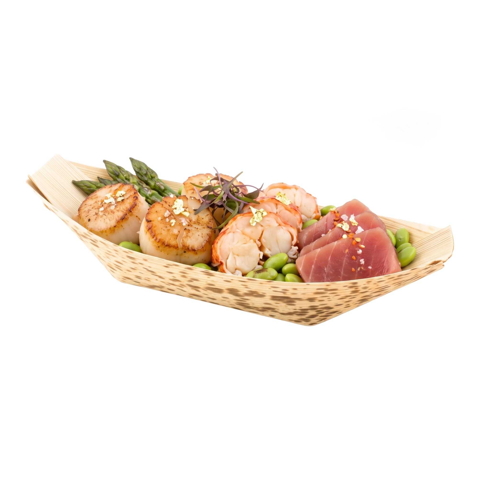 Bambuddha Natural Bamboo Medium Food Tray / Boat - 7 1/4" x 3 1/2" x 1 3/4" - 200 count box