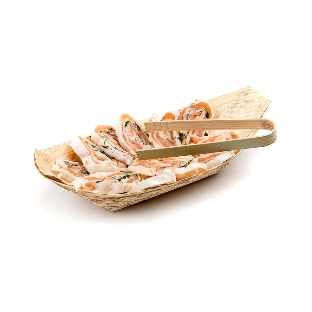 Bambuddha Natural Bamboo Small Tongs - 4" x 1 1/2" x 1/2" - 100 count box