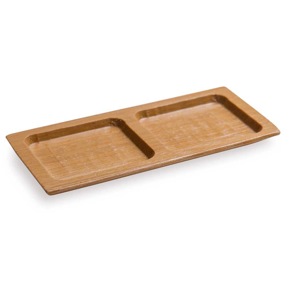 Bambuddha Rectangle Natural Bamboo Duo Plate - 4 3/4" x 2 1/2" x 1/2" - 1000 count box