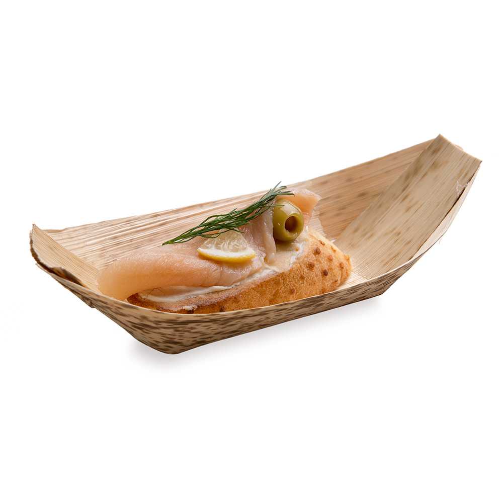 Bambuddha Natural Bamboo Large Food Tray / Boat - 8 1/2" x 4" x 3/4" - 1200 count box