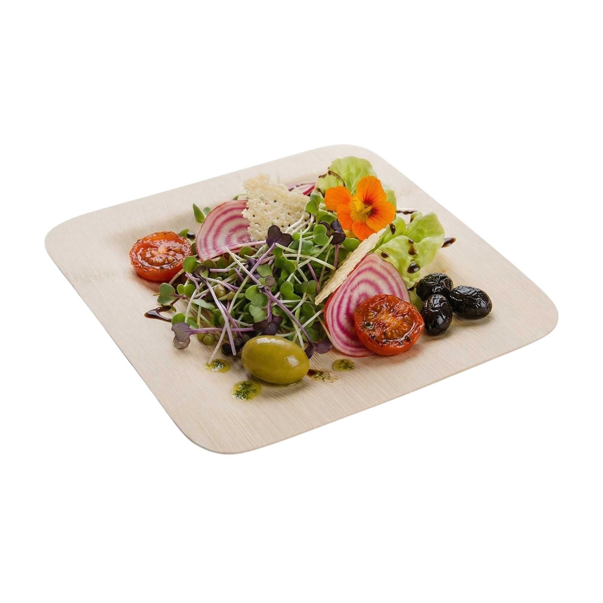 Bambuddha Square Natural Bamboo Medium Veneer Plate - 7" x 7" x 1/2" - 100 count box