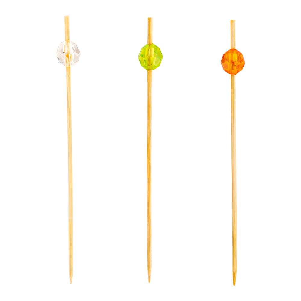Pixy Assorted Bamboo Acrylic Sphere Pick - 3 1/2" x 1/2" x 1/2" - 100 count box