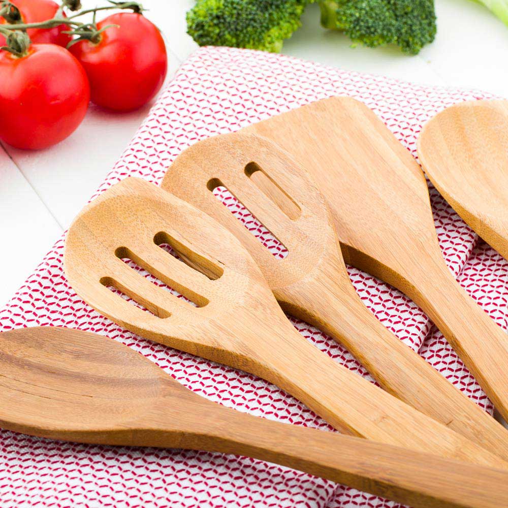 Bambuddha Natural Bamboo Kitchen Utensil Set - 5-Piece - 12" x 4" - 1 count box