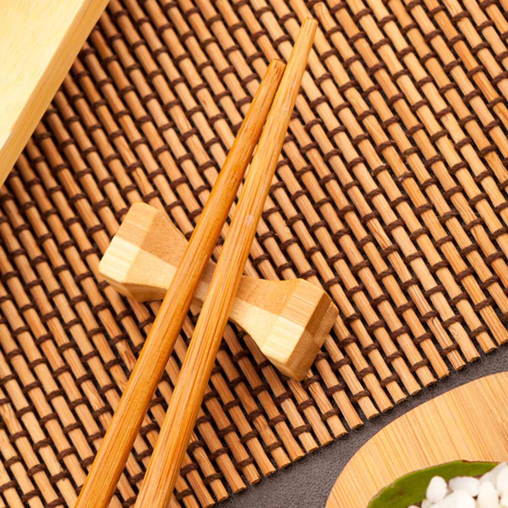 Bambuddha Natural Bamboo Chopstick Rest - Hourglass , Duo Color - 1 3/4" x 1/2" x 1/2" - 25 count box
