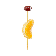 Brown and White Bamboo Football Pick - Hand-Painted - 4
