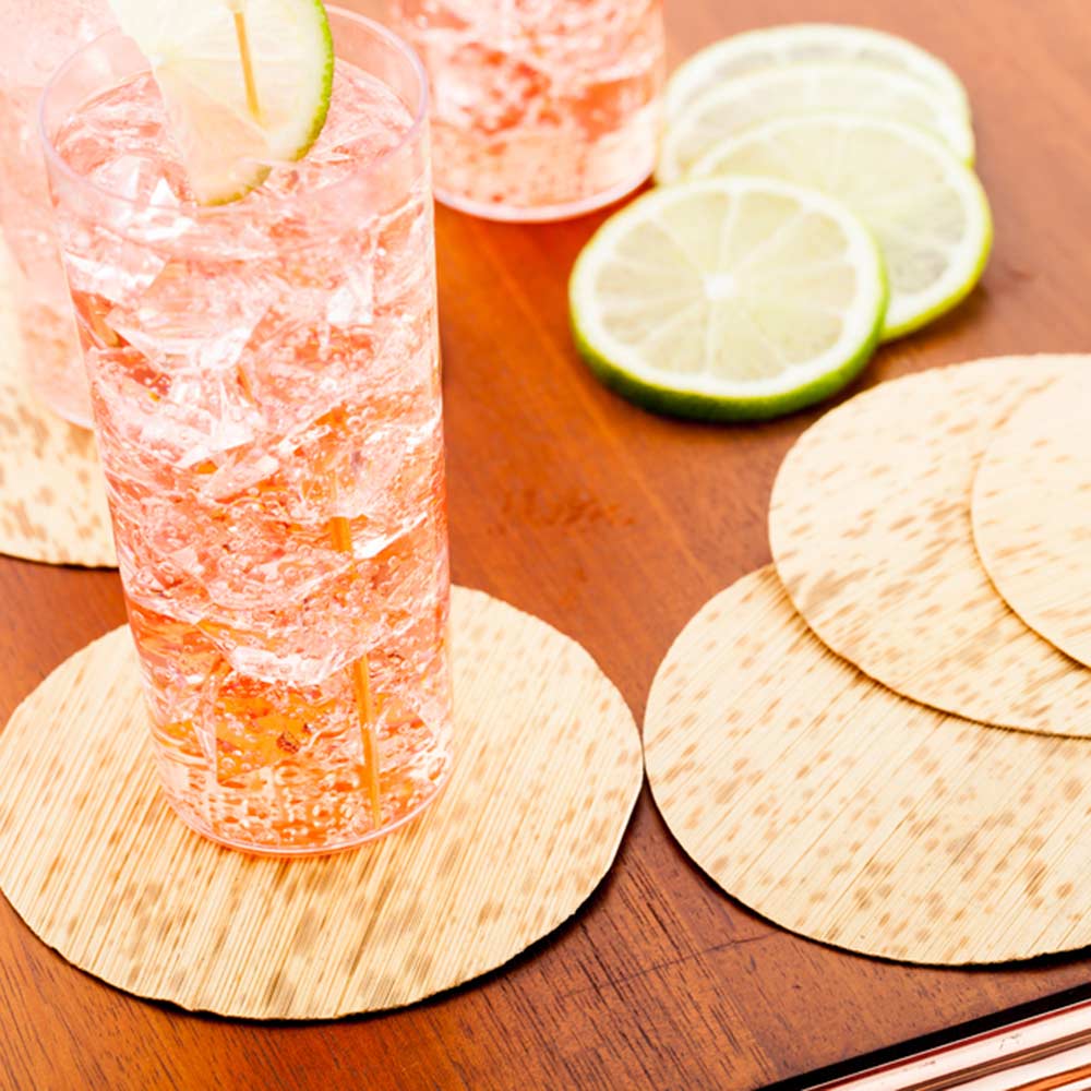 Bambuddha Round Natural Bamboo Leaf Coaster - 3" x 3" - 200 count box