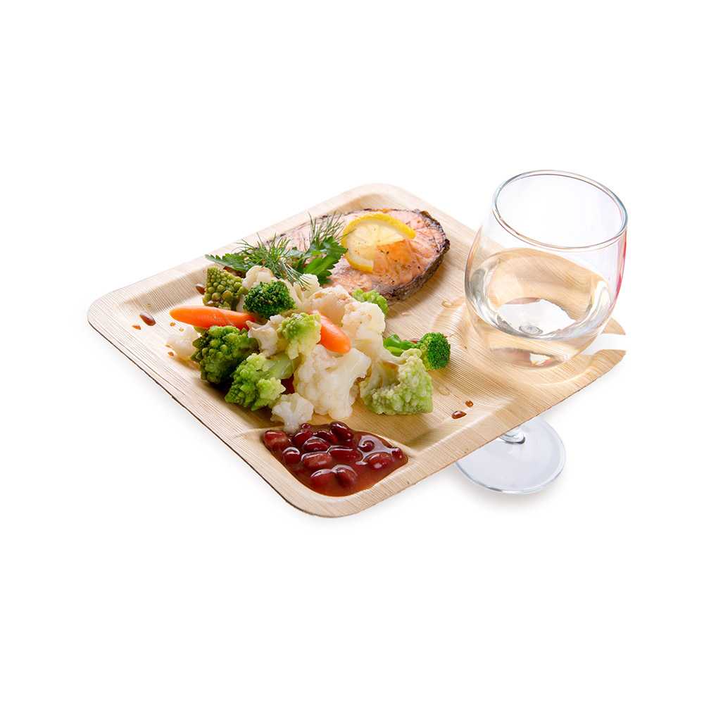 Bambuddha Square Natural Bamboo Leaf Plate with Cup Holder - 9" x 9" x 1/2" - 500 count box