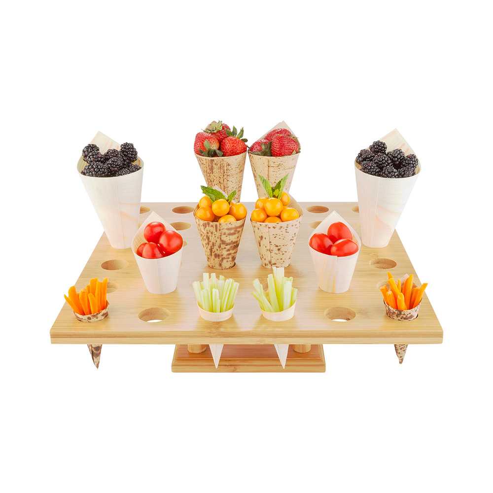 Bambuddha Square Natural Bamboo Cone Stand - 36 slots - 13 1/2" x 13 1/2" x 3 3/4" - 10 count box