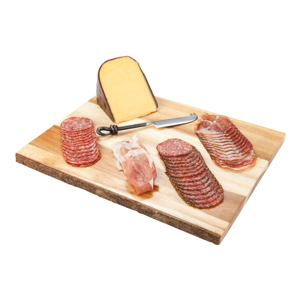 Voga Rectangle Natural Acacia Serving Board - Varnished, Bark Edges - 16" x 11" x 3/4" - 1 count box