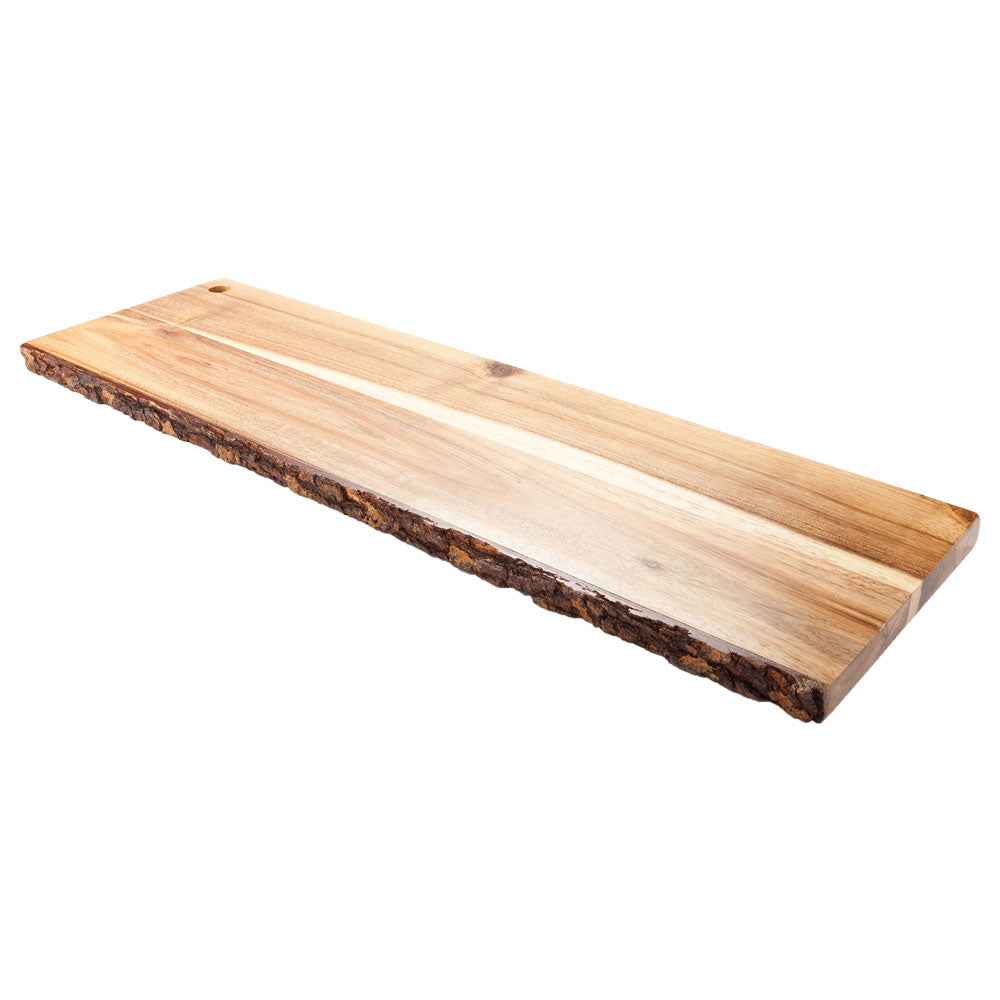 Voga Rectangle Natural Acacia Serving Board - Varnished, Bark Edges - 22 3/4" x 7" x 3/4" - 1 count box