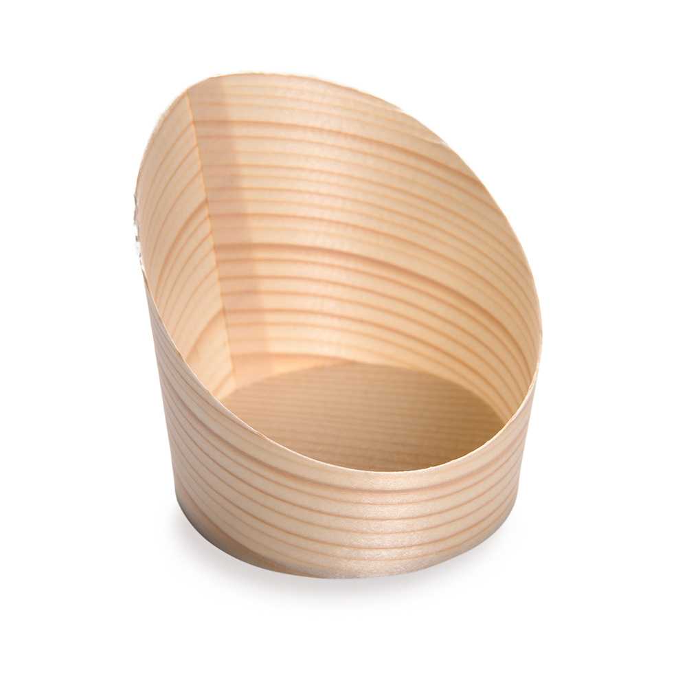 Taipei 4 oz Round Natural Wood Mini Incline Cup - 2 1/2" x 2 1/2" x 2 3/4" - 1000 count box