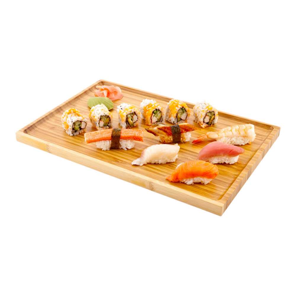 Bambuddha Rectangle Natural Bamboo Tray - Solid - 14" x 9 1/2" x 1/2" - 20 count box