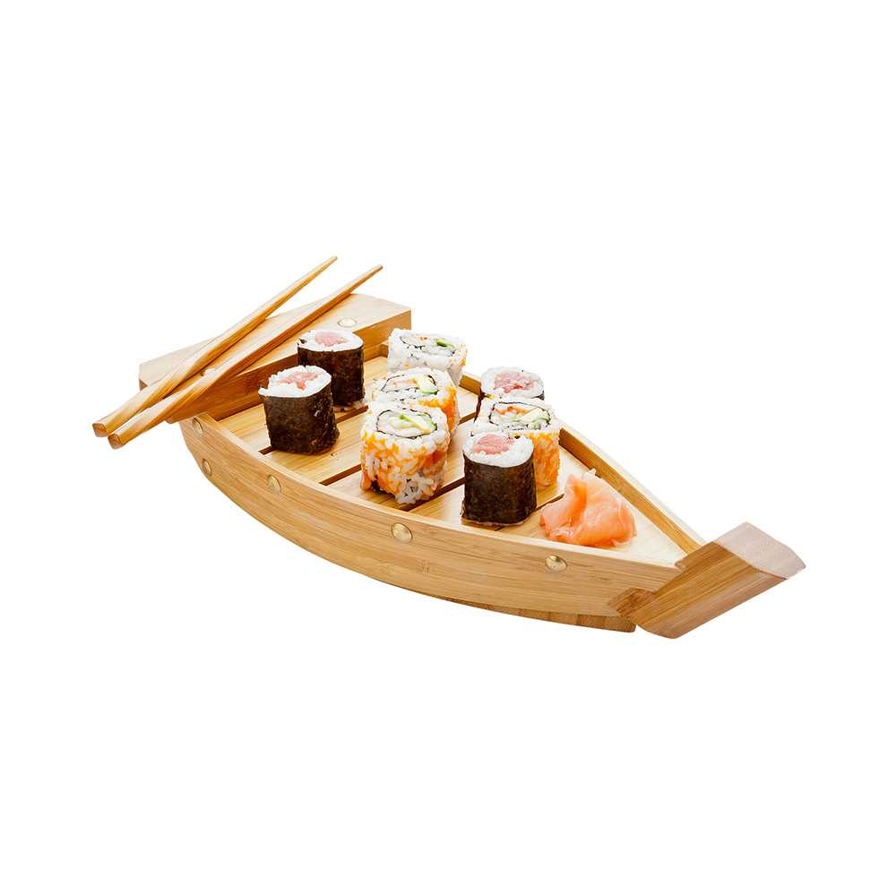 Bambuddha Natural Bamboo Small Sushi Boat - 13" x 4" x 3 1/4" - 10 count box