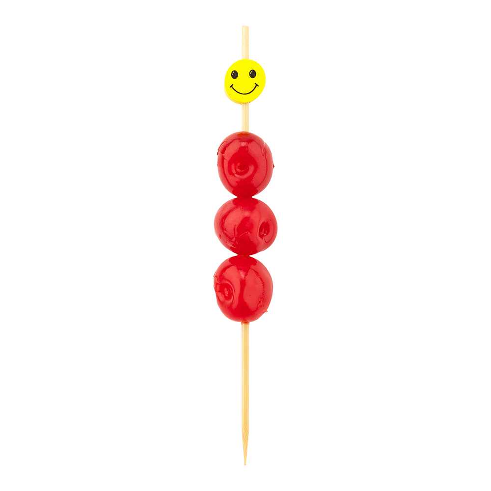 Yellow and Black Bamboo Smiley Face Skewer - 6" x 1/2" - 100 count box