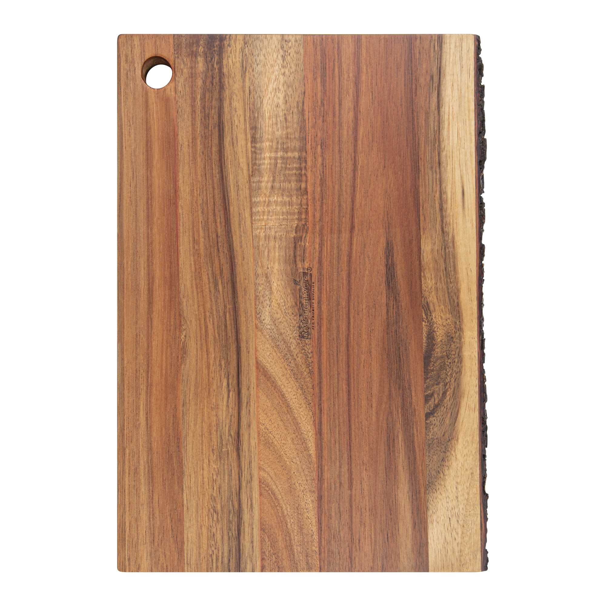 Eco Display Rectangle Natural Acacia Serving Board - Varnished, Bark Edges - 12" x 8" x 3/4" - 1 count box