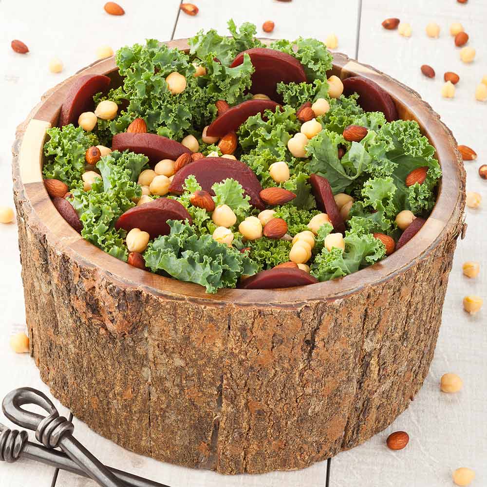 Bio Tek 140 oz Round Natural Acacia Serving Bowl - Varnished, Bark Edges - 10" x 10" x 5" - 1 count box