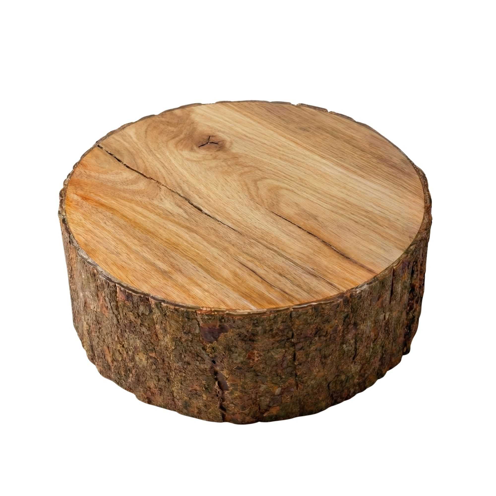 Eco Display Round Natural Acacia Large Riser - Varnished, Bark Edges - 10" x 10" x 5" - 1 count box