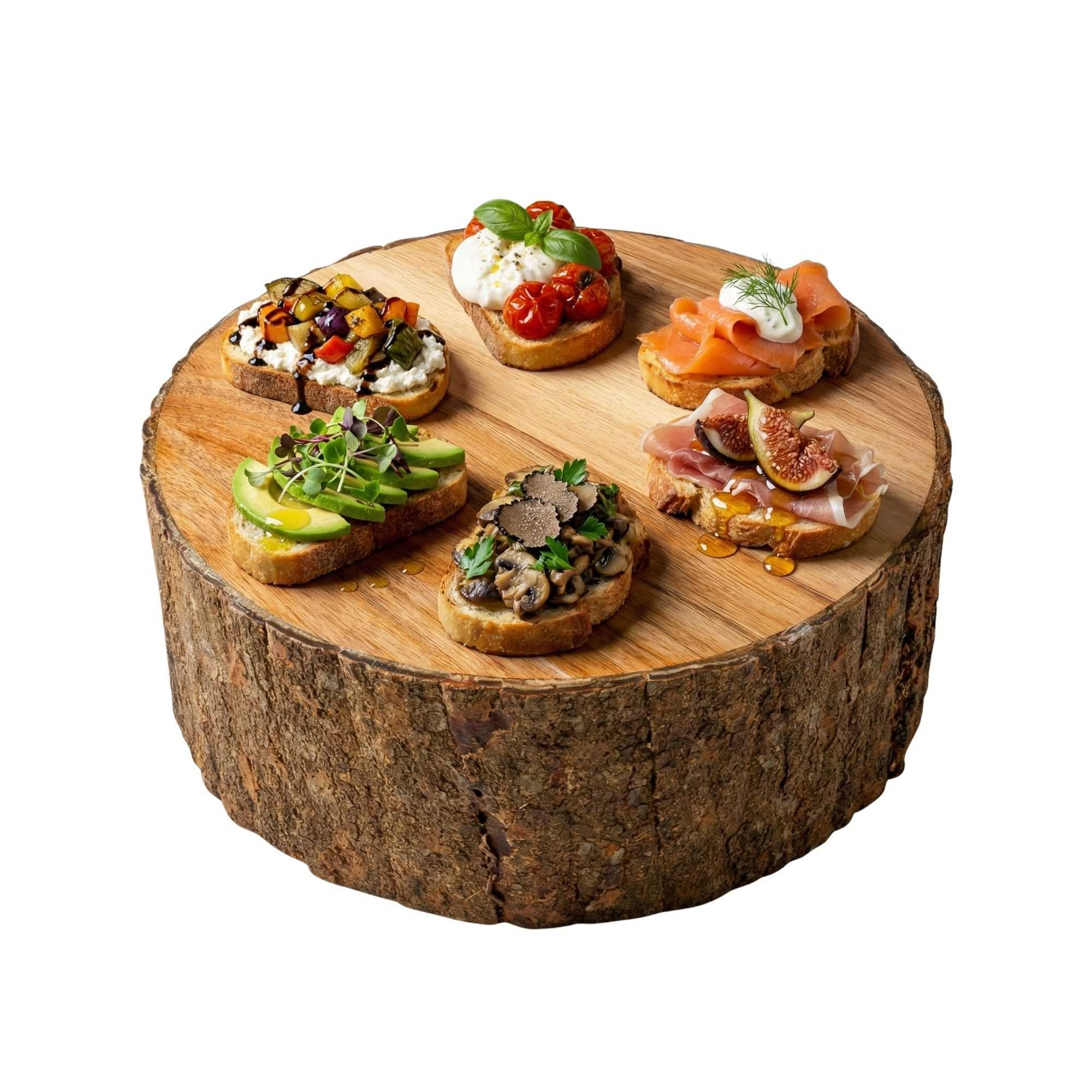 Eco Display Round Natural Acacia Large Riser - Varnished, Bark Edges - 10" x 10" x 5" - 1 count box