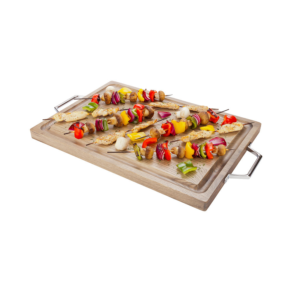 Eco Display Campagna Rectangle Natural Wood Large Serving and Cutting Board - Chrome Hardware - 23 1/2" x 14" x 1" - 1 count box