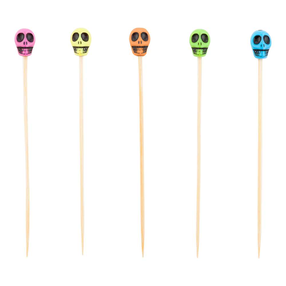 Assorted Bamboo Skull Pick - 4" - 100 count box