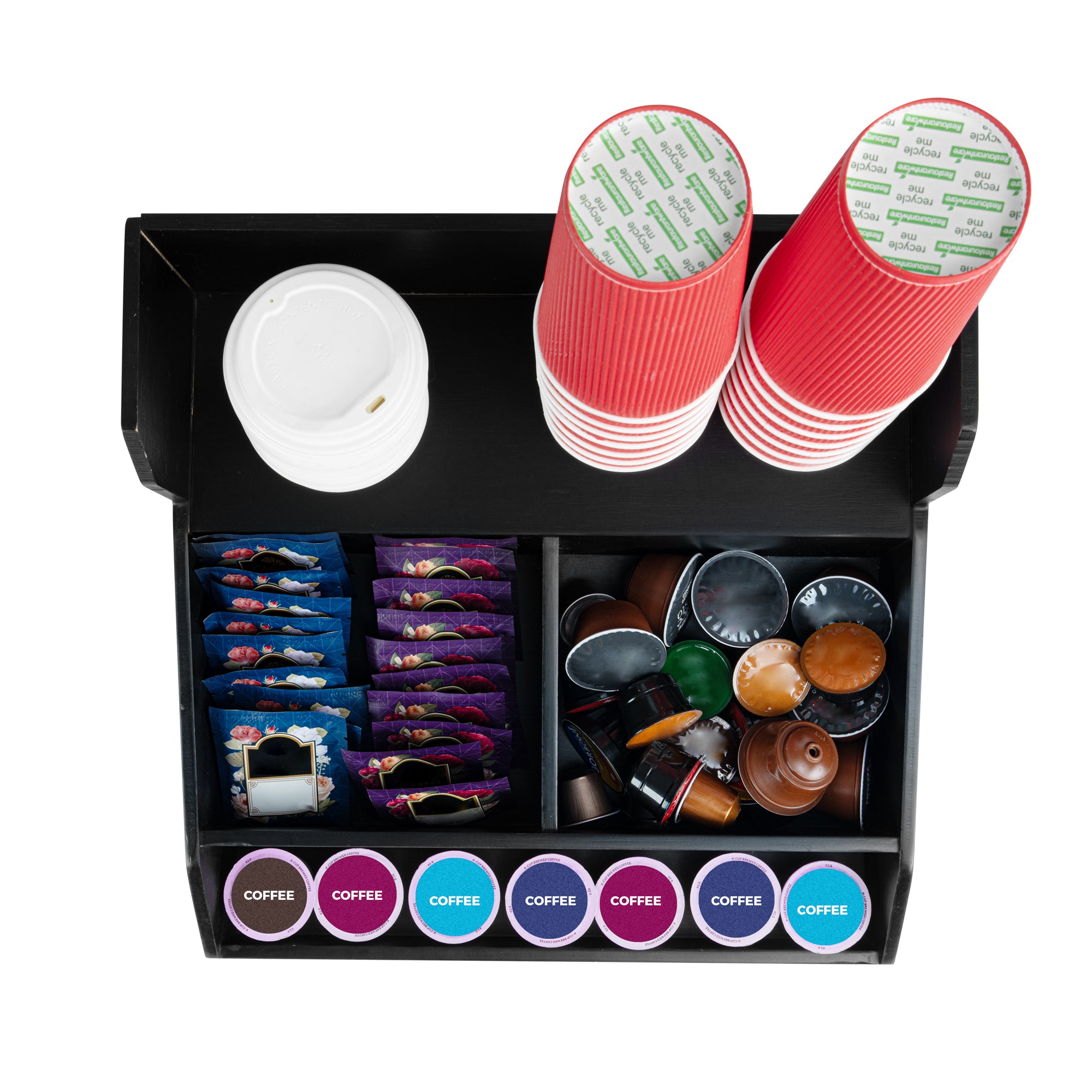 Restpresso Black Bamboo Condiment / Coffee Cup / Lid Organizer