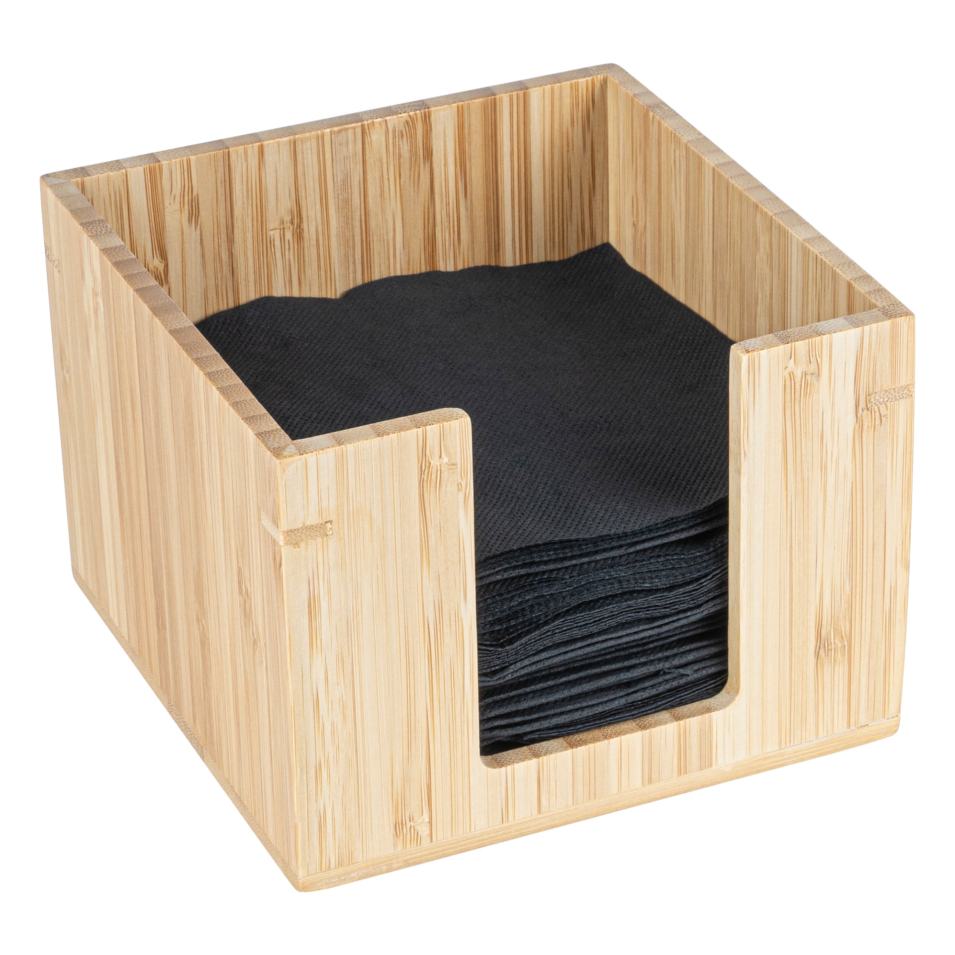 Nature Tek Square Natural Bamboo Cocktail Napkin Holder - 5 1/2" x 5 1/2" x 4" - 1 count box